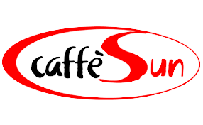 Logo des Cafés Sun mit rot-schwarzem Design.