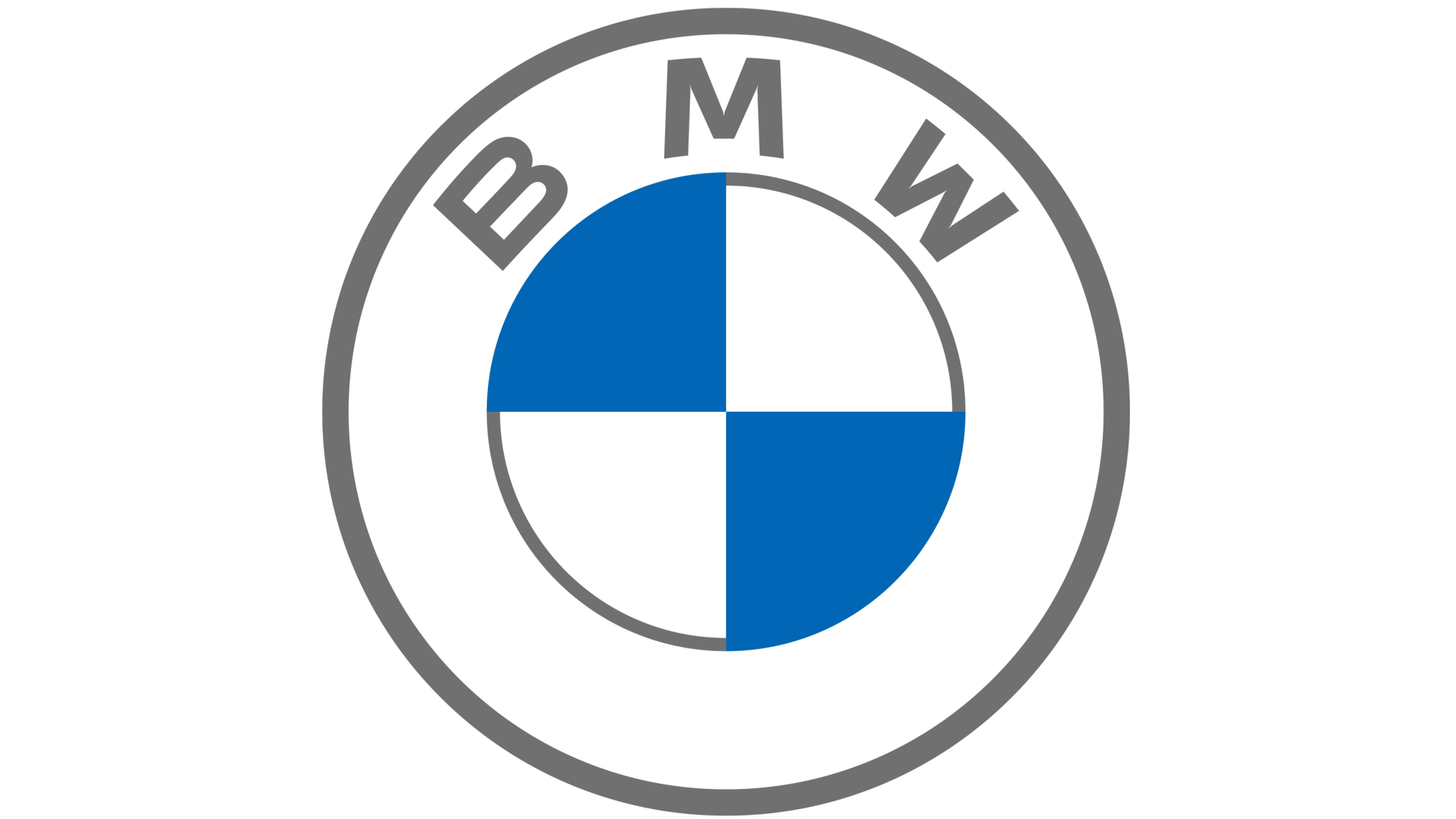 Der BMW-Logo mit blauen und weißen Segmenten innerhalb eines schwarzen Kreises.