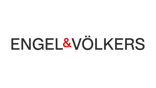 Logo der Marke Engel & Völkers auf schwarz.