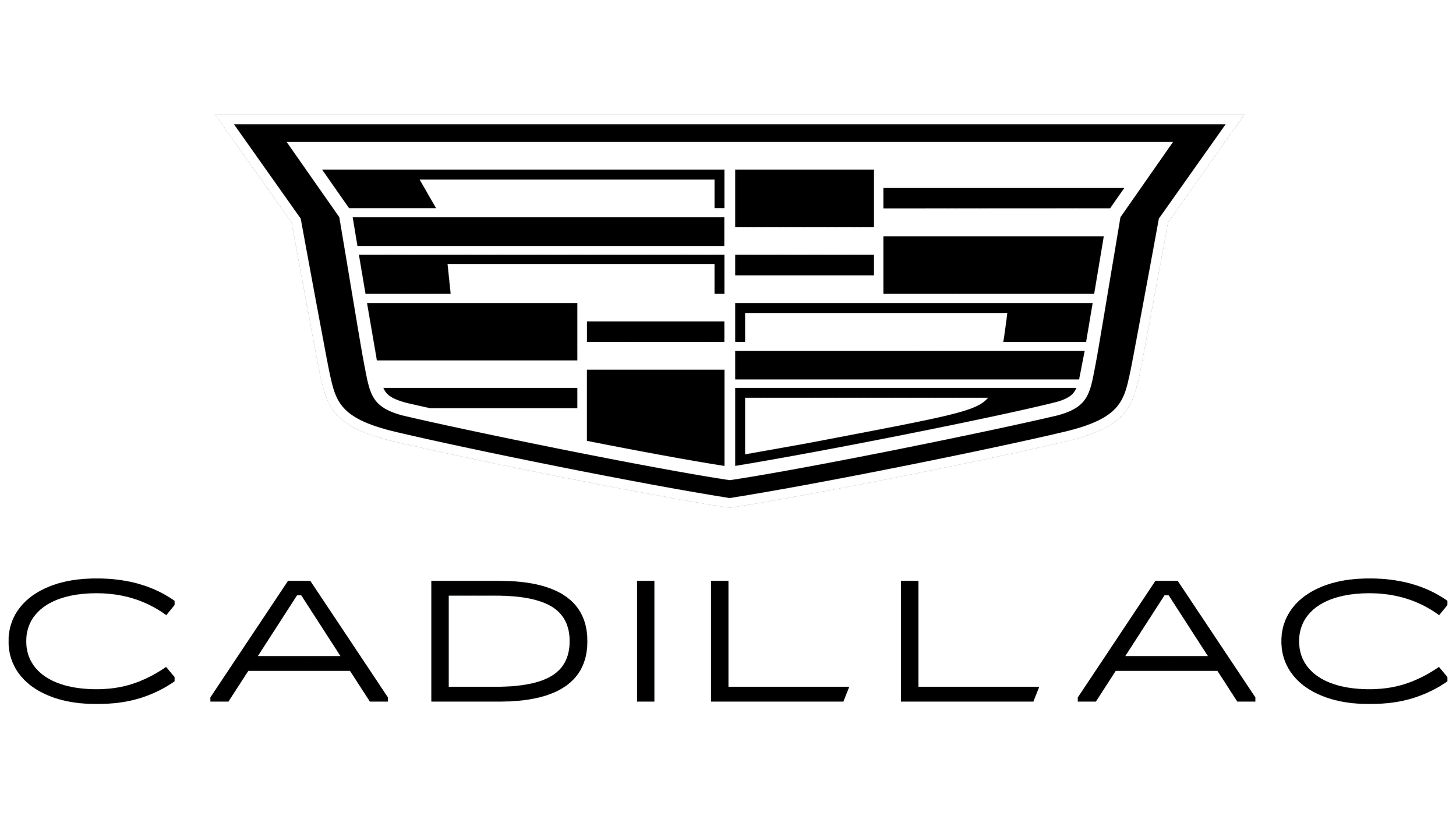 Das Logo eines Automobilherstellers mit einem stilisierten Kühlergrill und dem Markennamen 'CADILLAC' darunter.