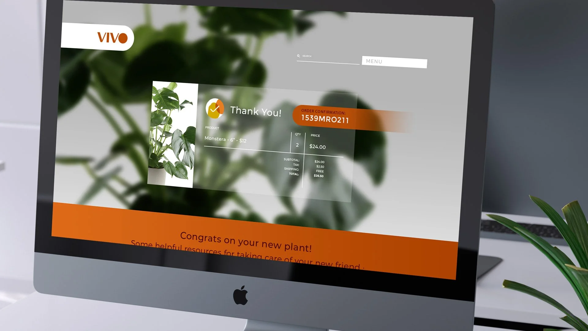 Online store order confirmation screen.