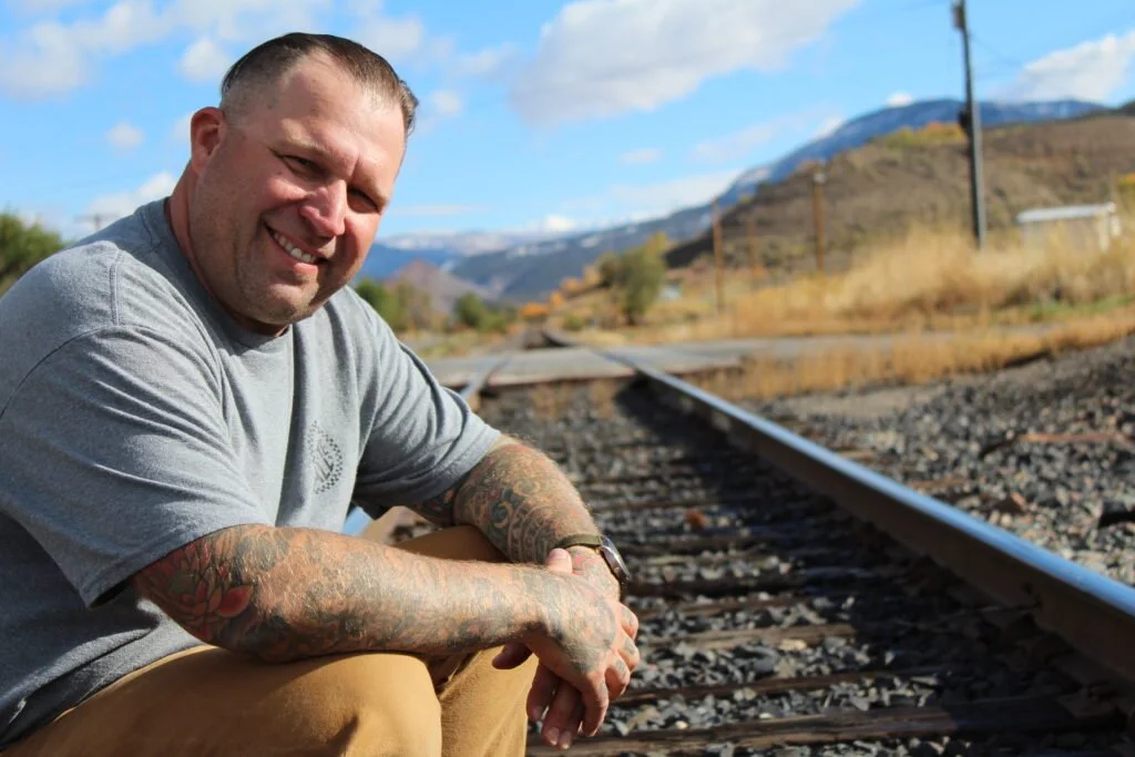 Dave Smith by the train tracks