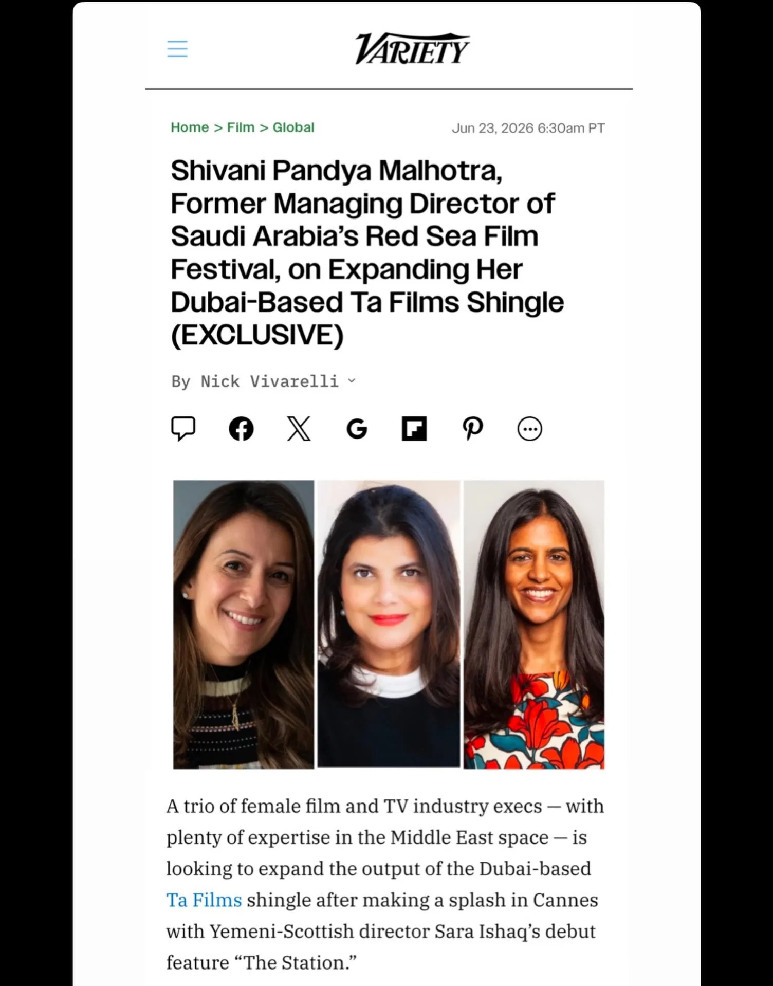 An EXCLUSIVE @variety feature written by Nick Vivarelli, about Ta Films and our growing slate, with focus on our collaboration with the Saudi filmmaker Mujtaba Saeed, who is set to direct his debut feature &ldquo;Drowning&rdquo; while his second feat
