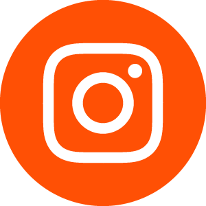 Instagram logo inside an orange circle.