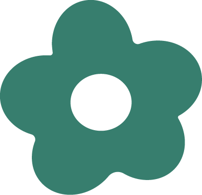 Illustration of a stylized green flower with five petals and a circular center.