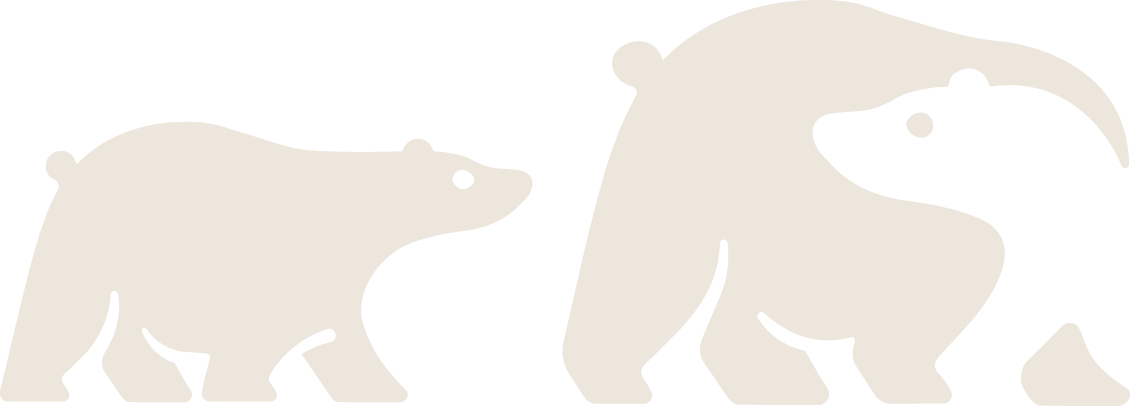 Two bear illustrations, a smaller one on the left and a larger one on the right.
