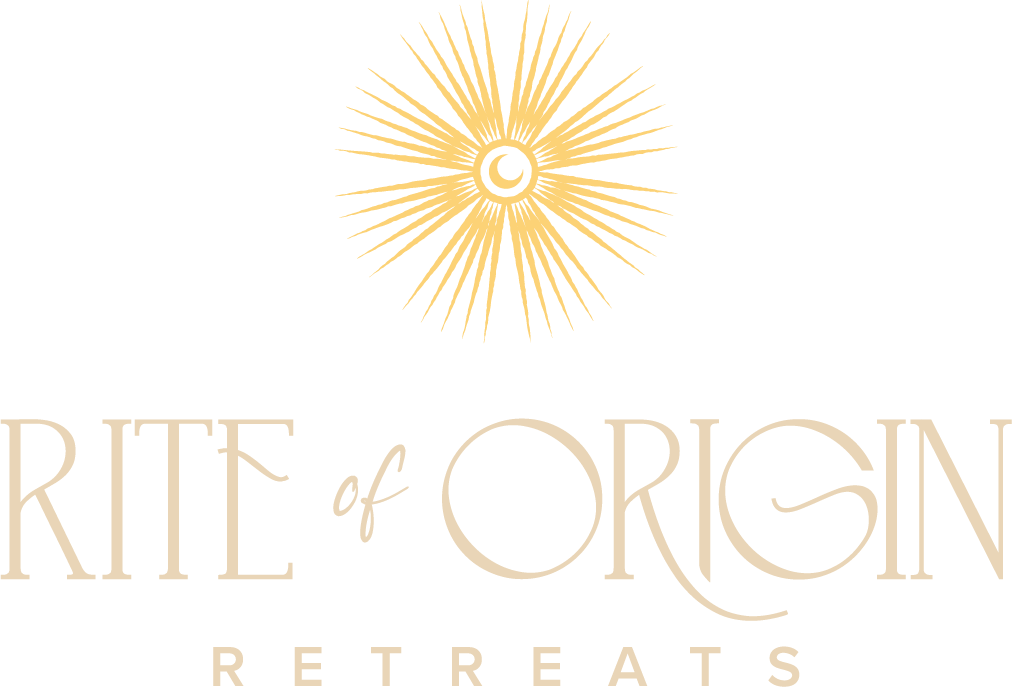 Logo for Rite of Origin Retreats featuring a gold radiant star with a crescent moon at the center.