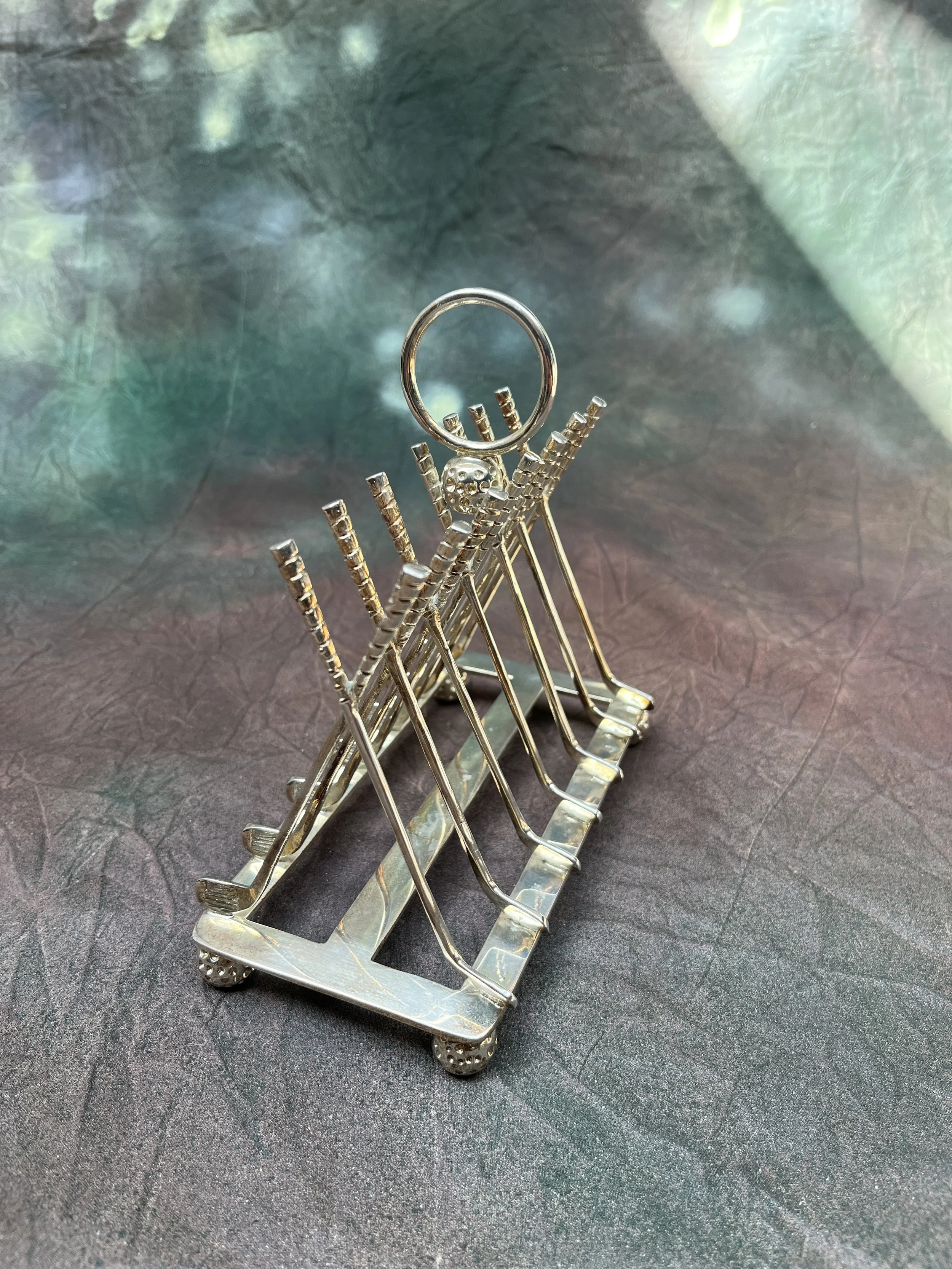Silver Plated Golf themed toast rack by James Deakin & Sons