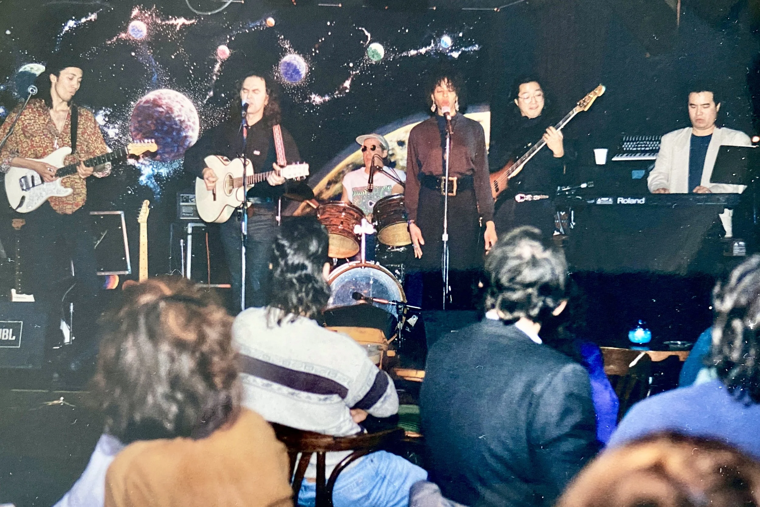 Ken always had great musicians in his bands. Here he is in 1992 playing Clinton's club in Toronto. L-R: Rohan Staton (guitar); Ken; Marty Cordrey (drums); Shakura S'Aida (vocals); Paul Kobayashi (bass); Donald Quan (keyboard).