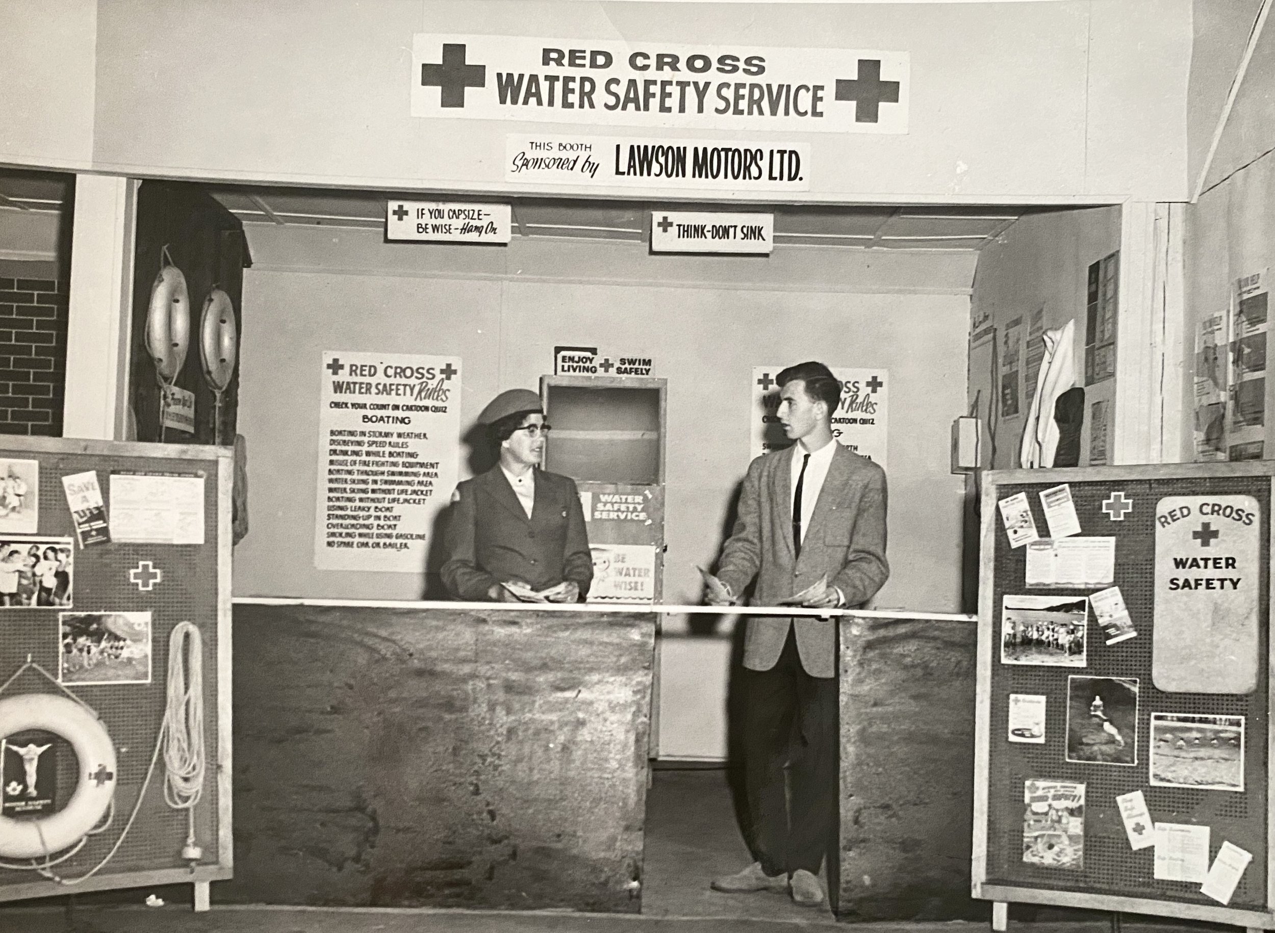 Ken started as a Junior Leader Water Safety Instructor. Here he is manning the Red Cross Water Safety booth with Edie Robinson (Instructor) at the Atlantic Exhibition in Saint John in 1962. Photo by: Pope.