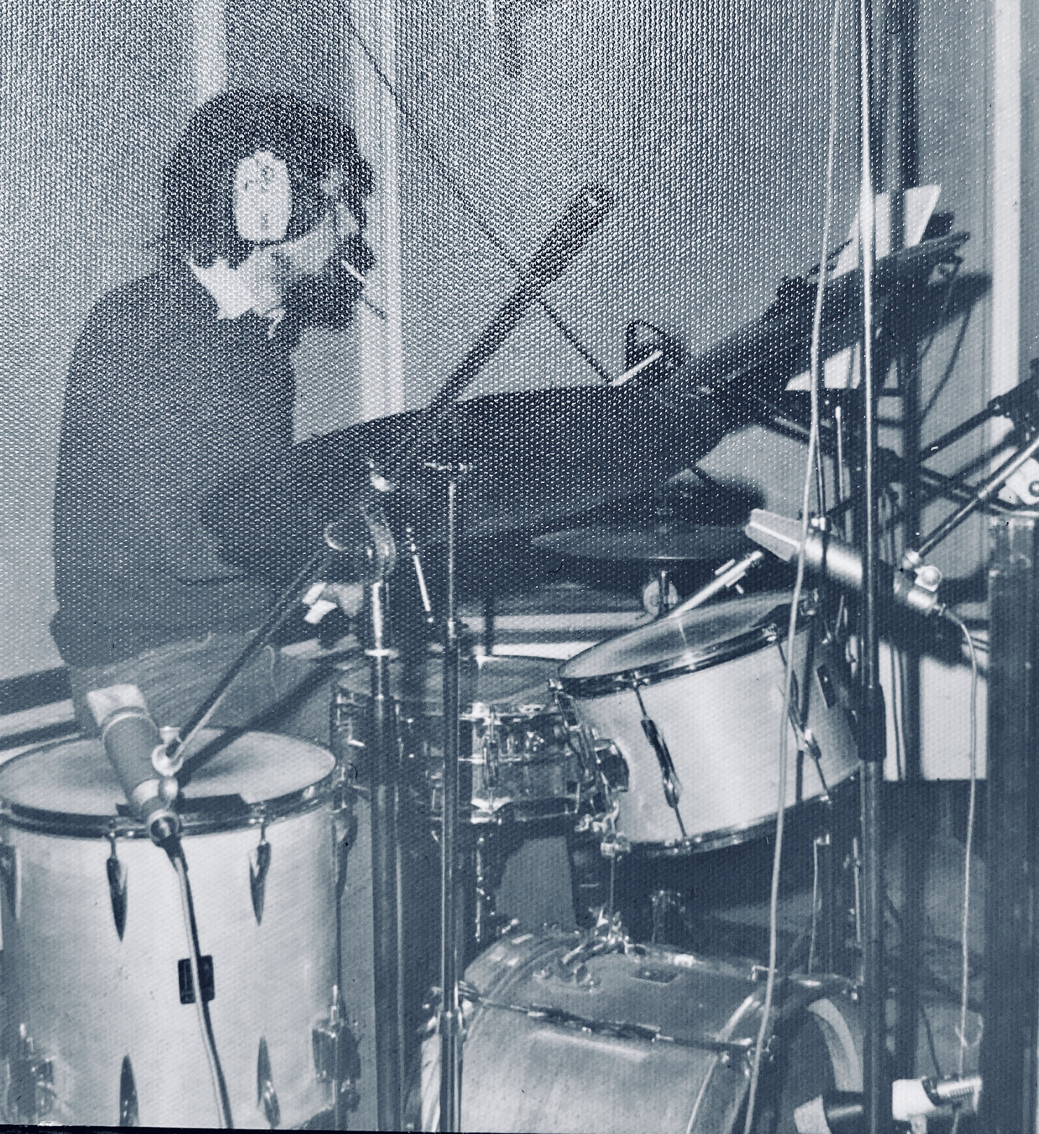 Drummer Mike Giles (King Crimson) laying down beats on Ken's "Magic's In The Music" album at Air Studios in London. 1973. Photo: Tony Tobias.