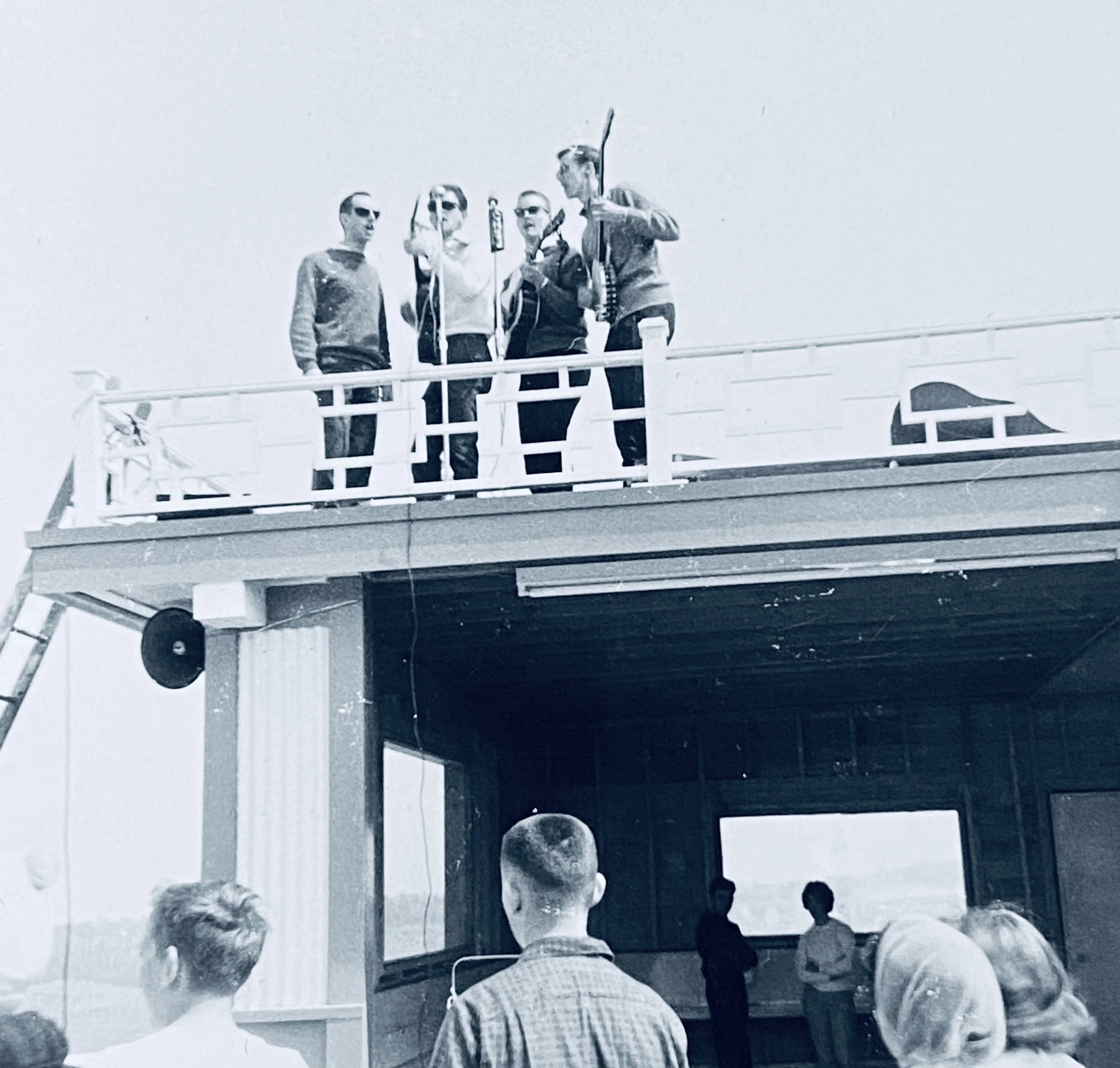 The Ramblers playing on the roof of the Dairy Queen in Saint John. circa: 1963.