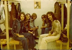 One of Ken's bands. Feb 1976. L-R: Davey Murrell, Paul Greco, Martin Brown, D. Michael Mooney, and Ken Tobias. Photo: Steven Chong (in mirror).