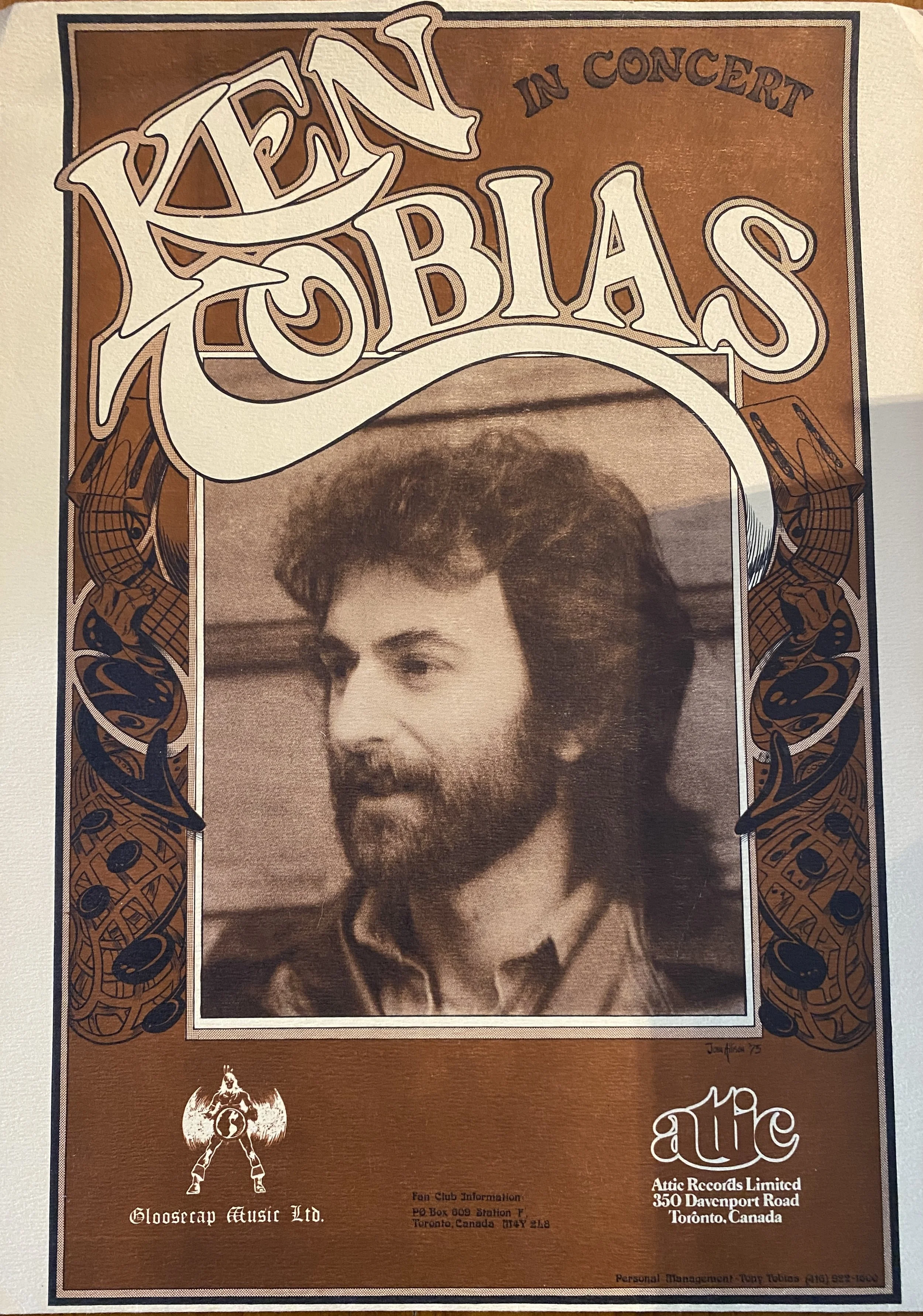Poster created by Marvel Comic's artist John Allison who also designed and illustrated the cover of Ken's Siren Spell album. This poster also matched the press kit and postcards.