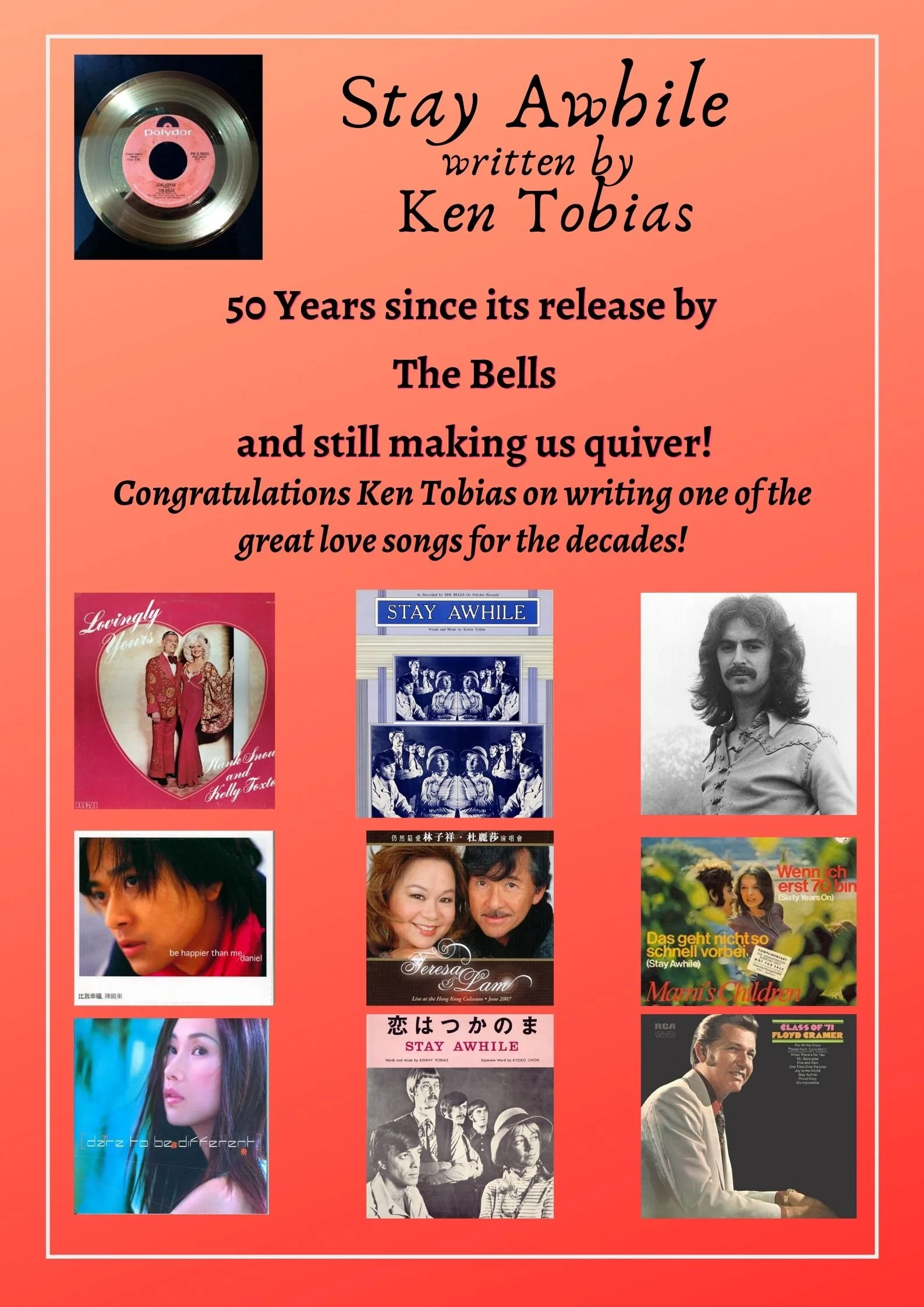 2021 poster marking 50 years of Ken's song "Stay Awhile". The Bell's recording reached #7 on the Billboard Charts in 1971.