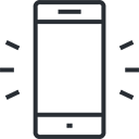 Line drawing of a smartphone with sound waves radiating from it