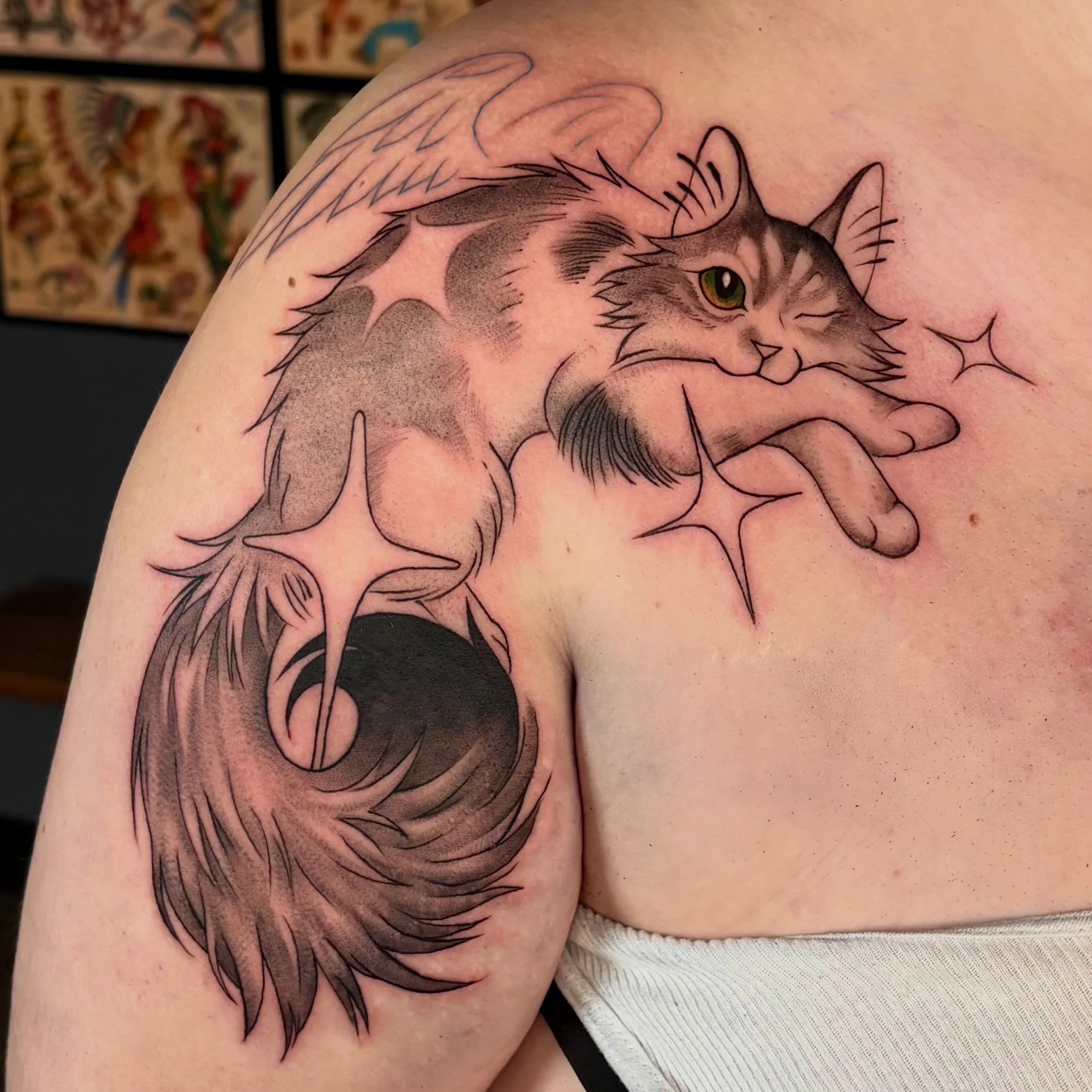 Squeezing in a memorial piece for @nod0x &lsquo;s sweet little angel, Cooty, before the big move to Minnesota 🥹 Thank you so much for the fun conversations and trusting me with such a sentimental piece 😊

✨NOW BOOKING Sept - Nov, at the new digs @t