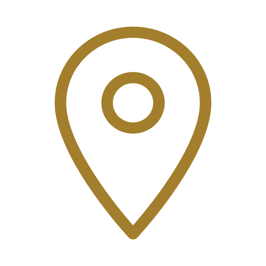 Gold location pin icon on a black background.