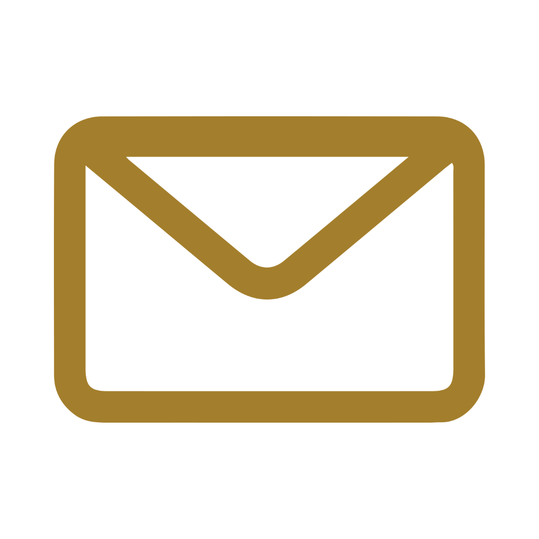 Gold email icon on black background.
