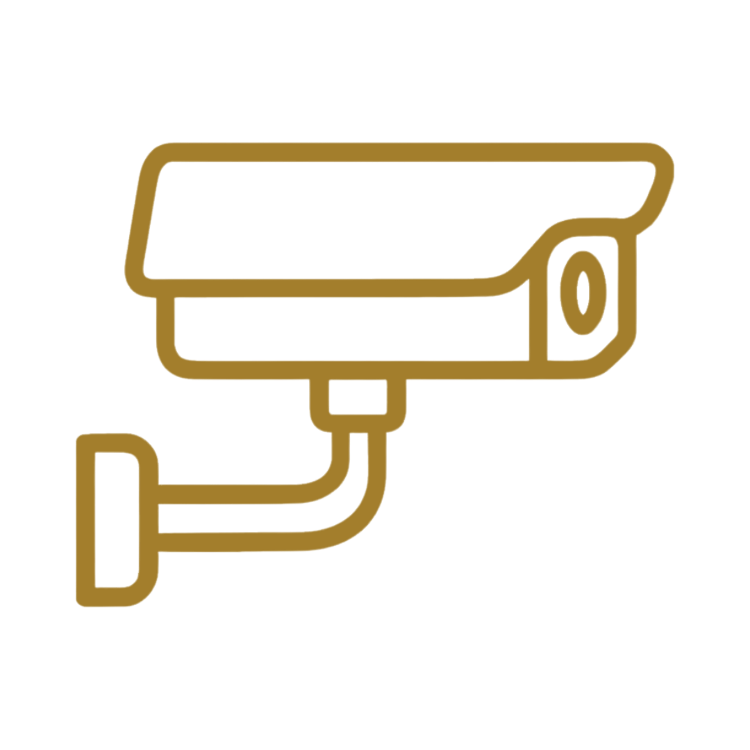 Line drawing of a security camera with a cable connector.