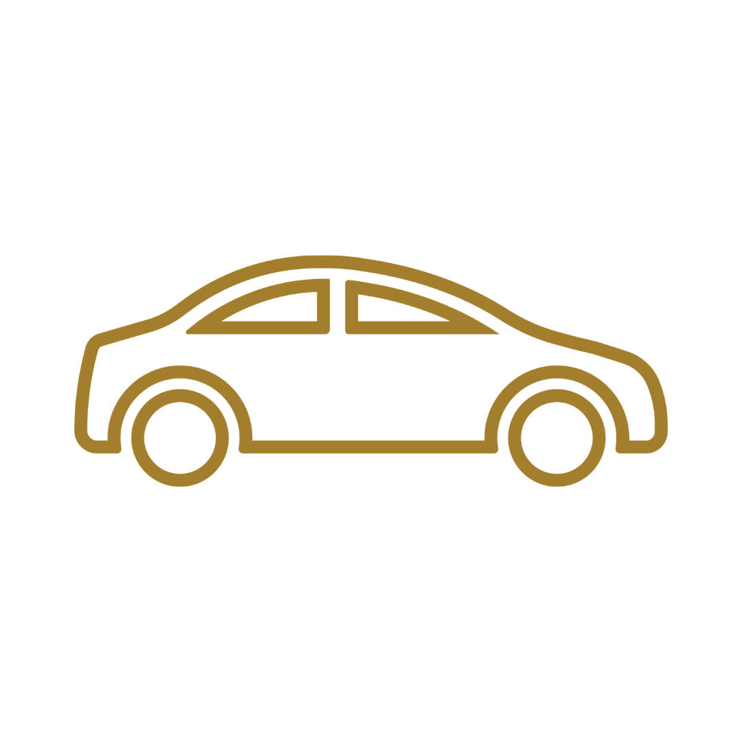 Golden outline of a car on a black background.