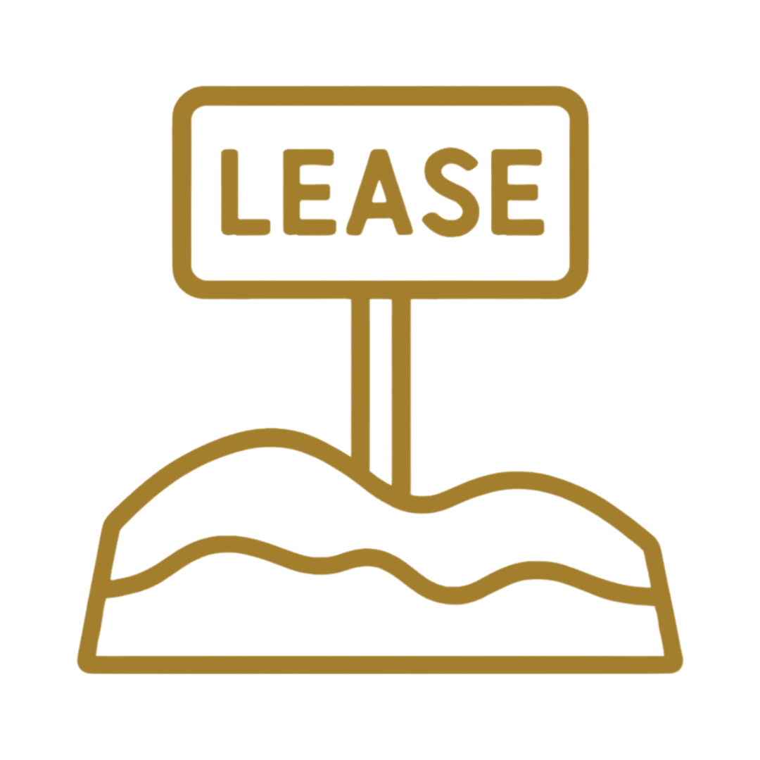 A stylized icon of a 'For Lease' sign on a patch of land or ground.