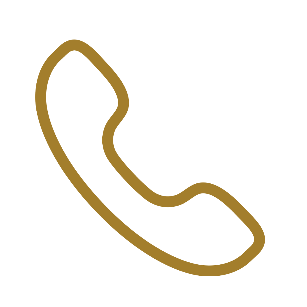 Outline of a telephone receiver in gold color on a black background.