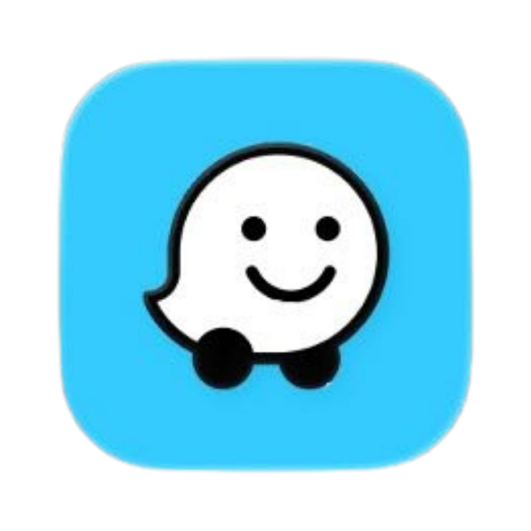 Icon of a smiling white cartoon chat bubble with a face, on a blue rounded square background.