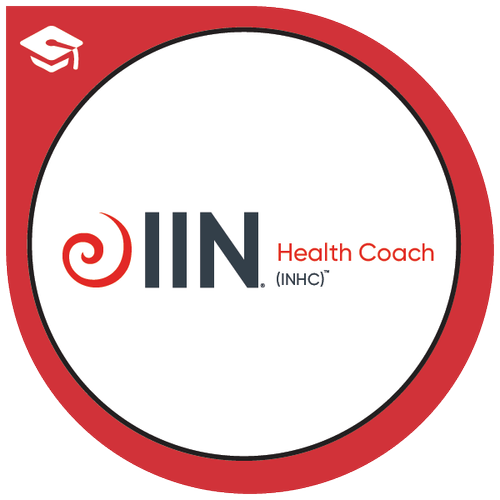 Logo for IIN Health Coach featuring a red and white spiral symbol and text