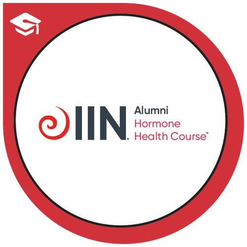 IIN alumni logo for hormone health course with red swirl icon