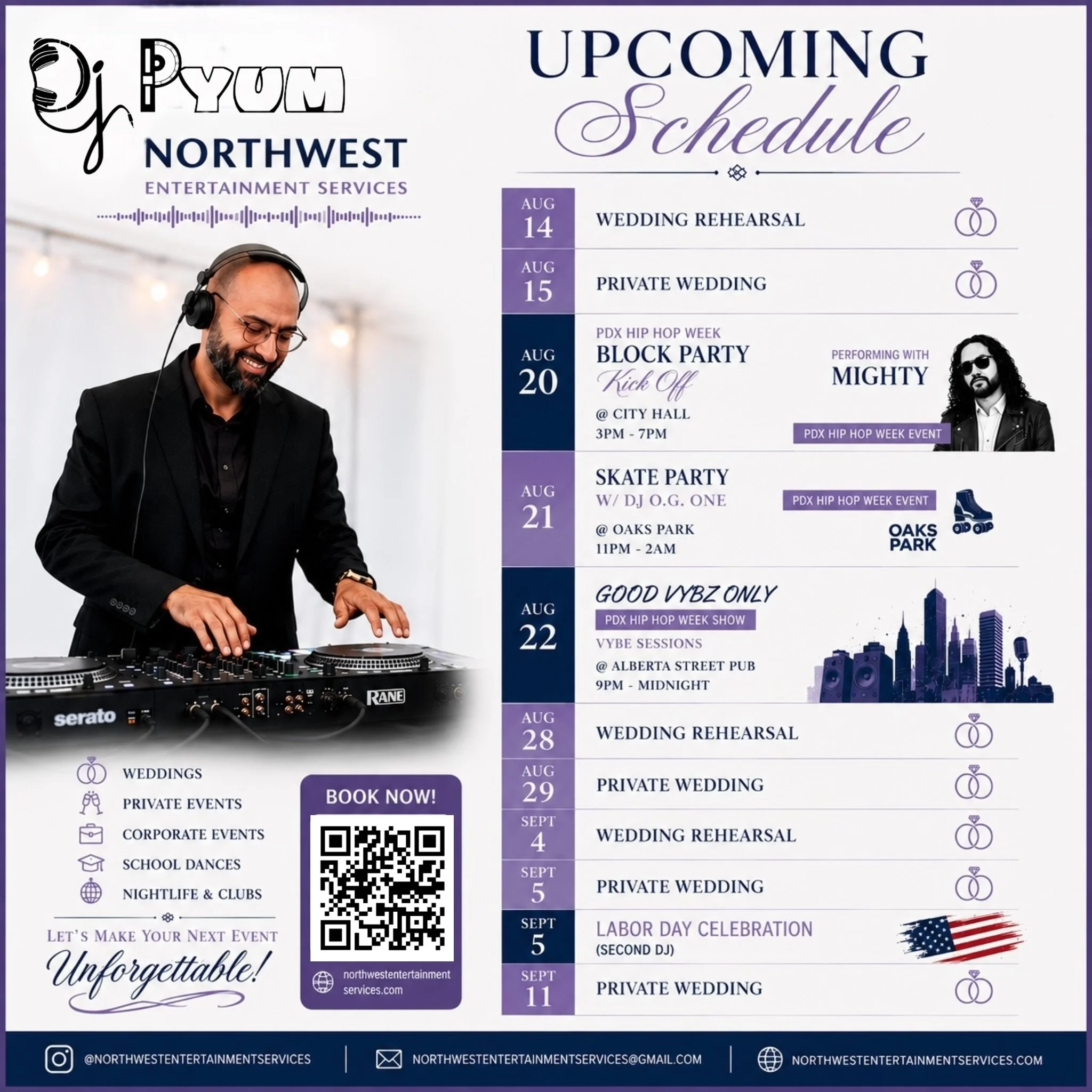 💍 Your Event. Your Moment. Your Soundtrack. 🎶

At Northwest Entertainment Services, we do more than play music &mdash; we help create the atmosphere that makes your event memorable.

From an elegant wedding reception, to a polished corporate celebr