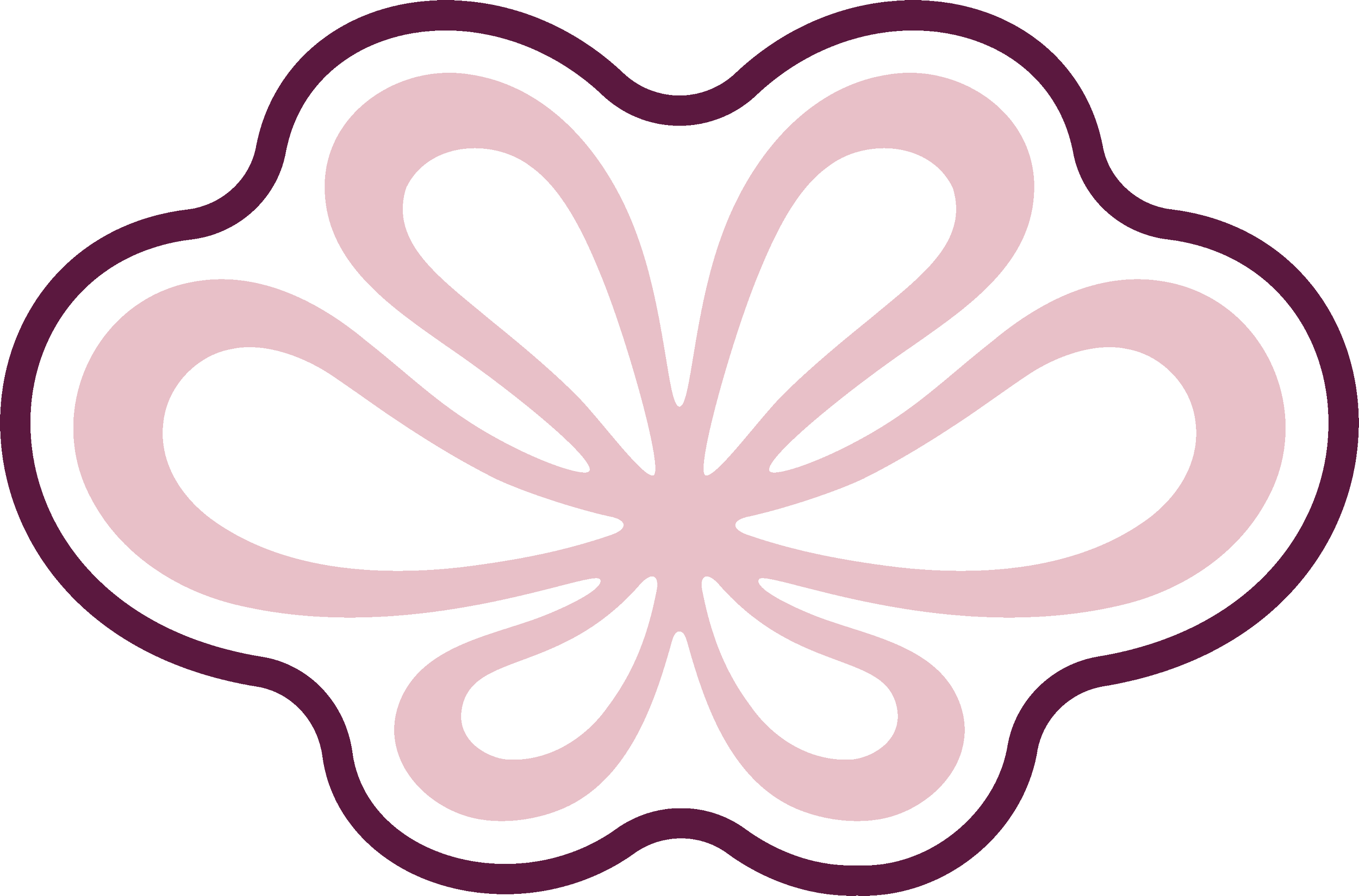 The Pilates Room logo. A pink floral design with dark purple outlines on a black background.