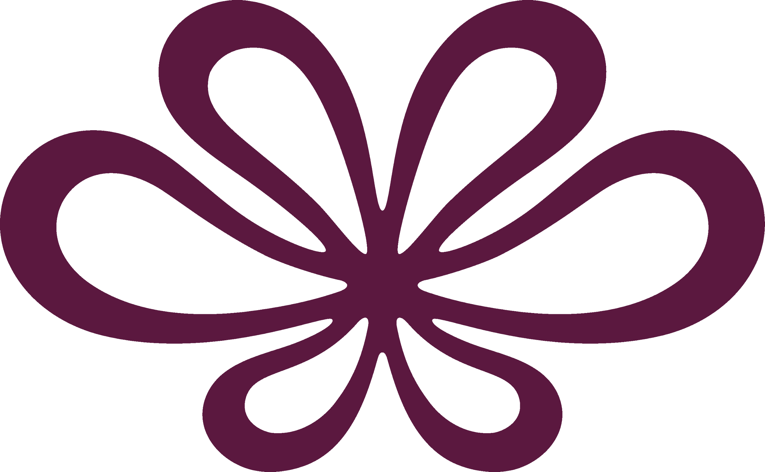 The Pilates Room logo. Stylized purple flower with symmetrical, abstract petals on a black background.