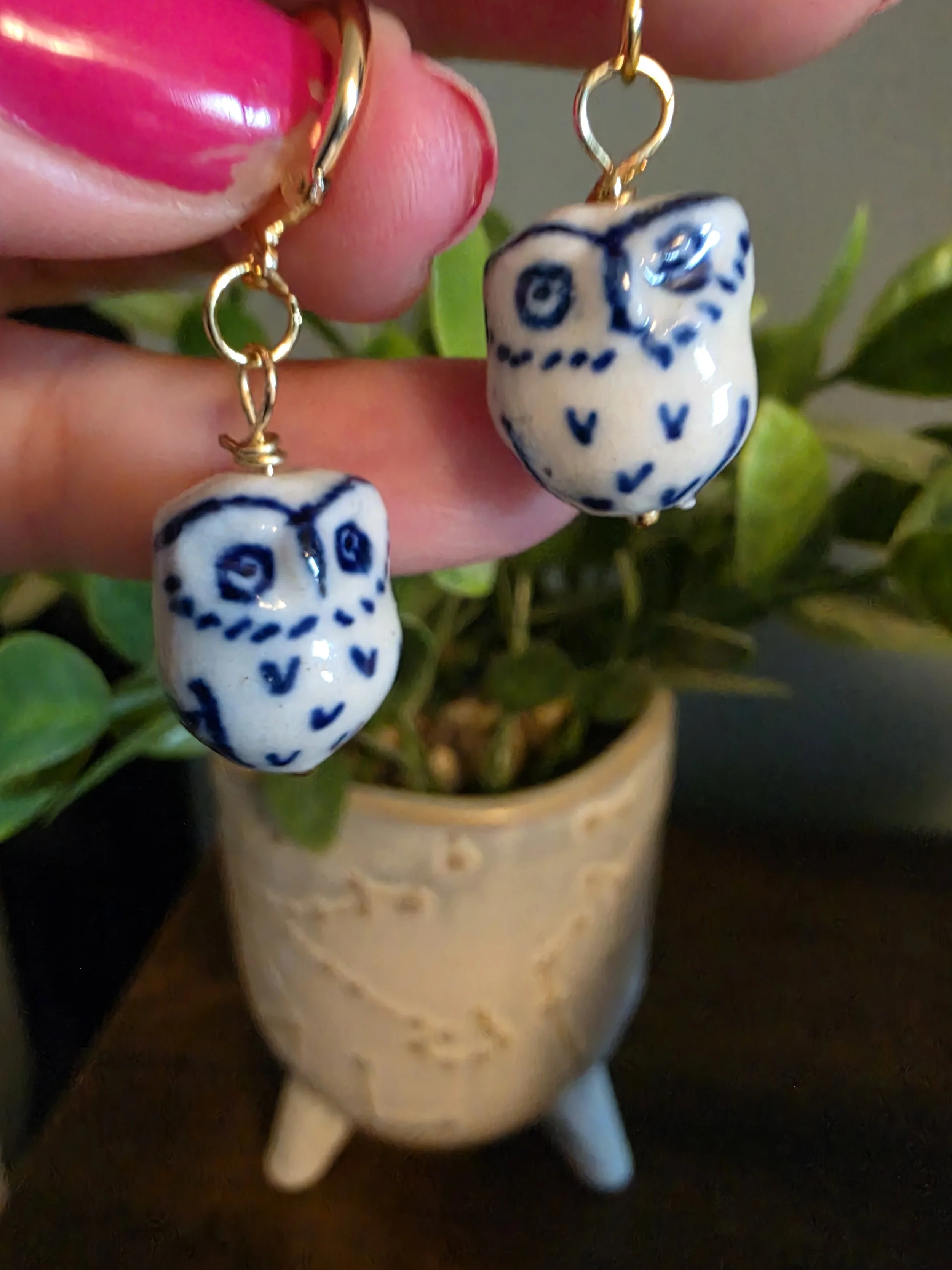 Ceramic owl earrings