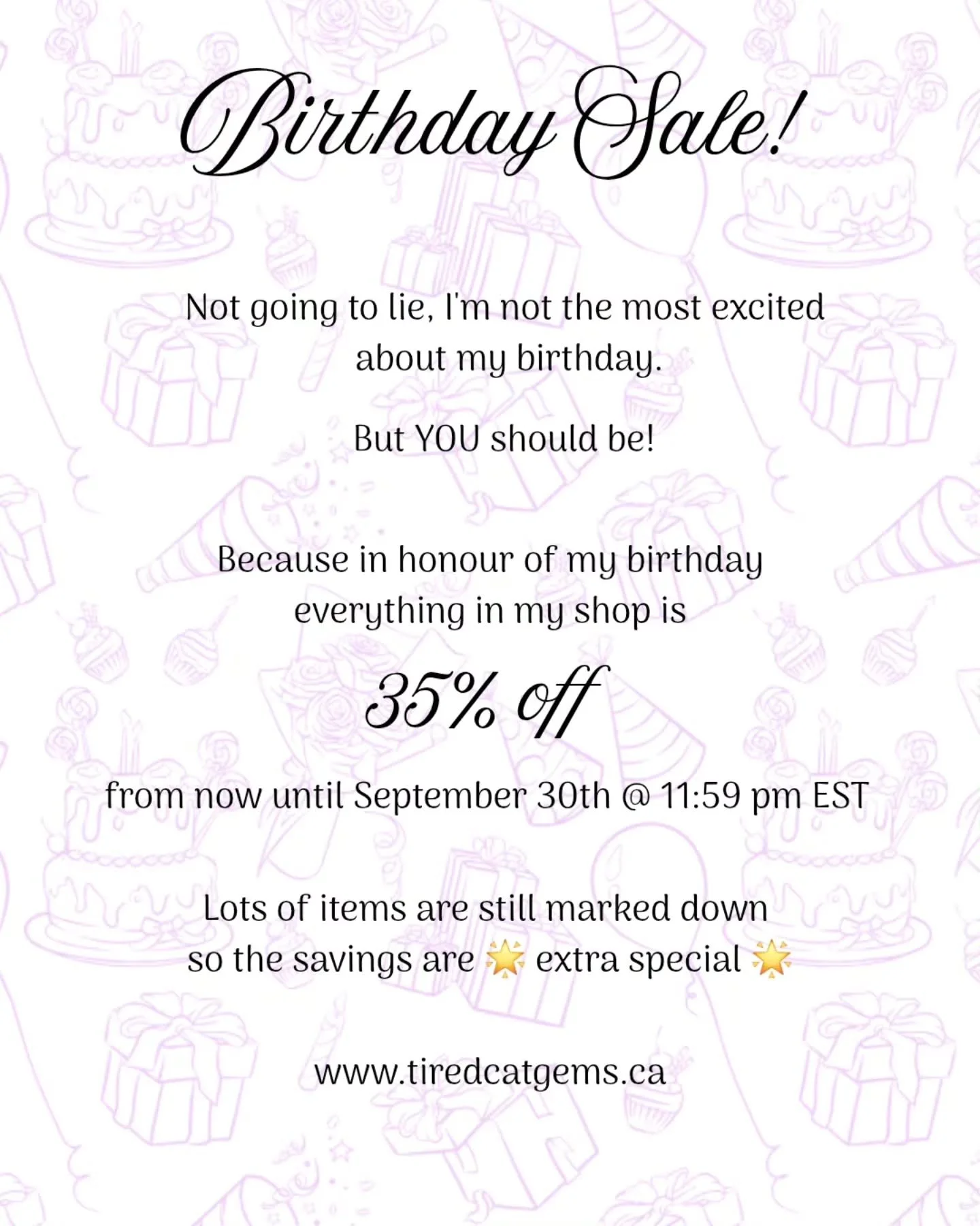 Happy birthday to me ... and to you!! 🎈🍰🥳

To celebrate my birthday, I want YOU to enjoy some sweet, sweet savings! Get 35% off all orders until the end of September!!! 

There are LOTS of items on sale so the savings are just 😘  Link in bio!! 🔗