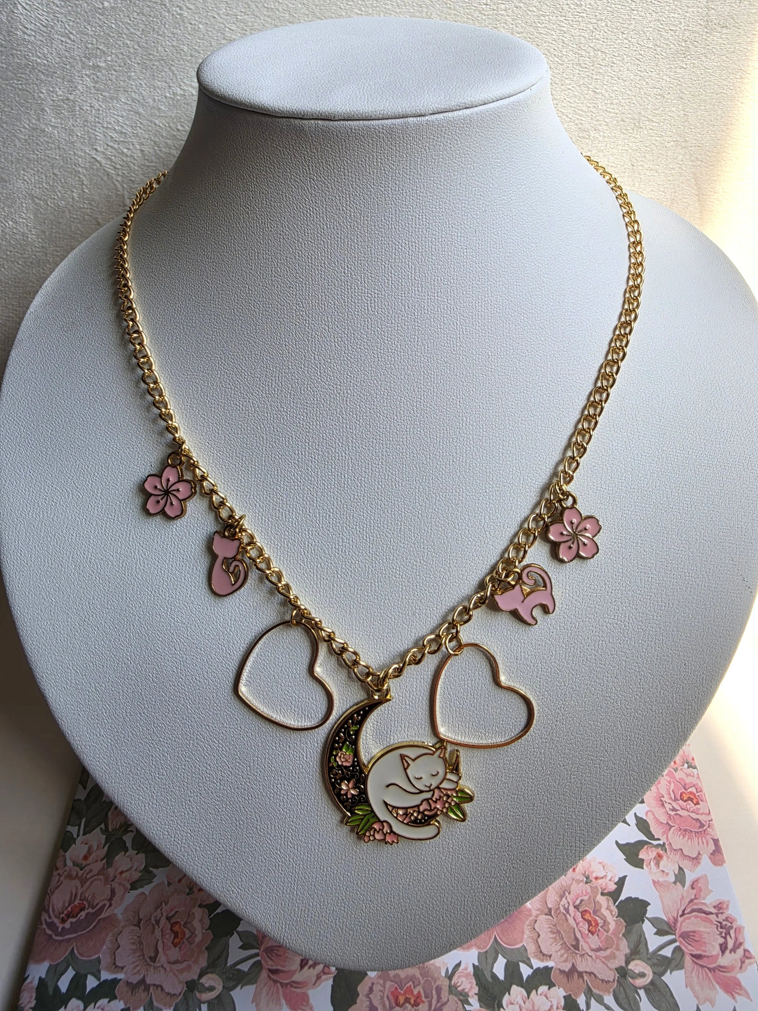 Moon Cat Charm Necklace