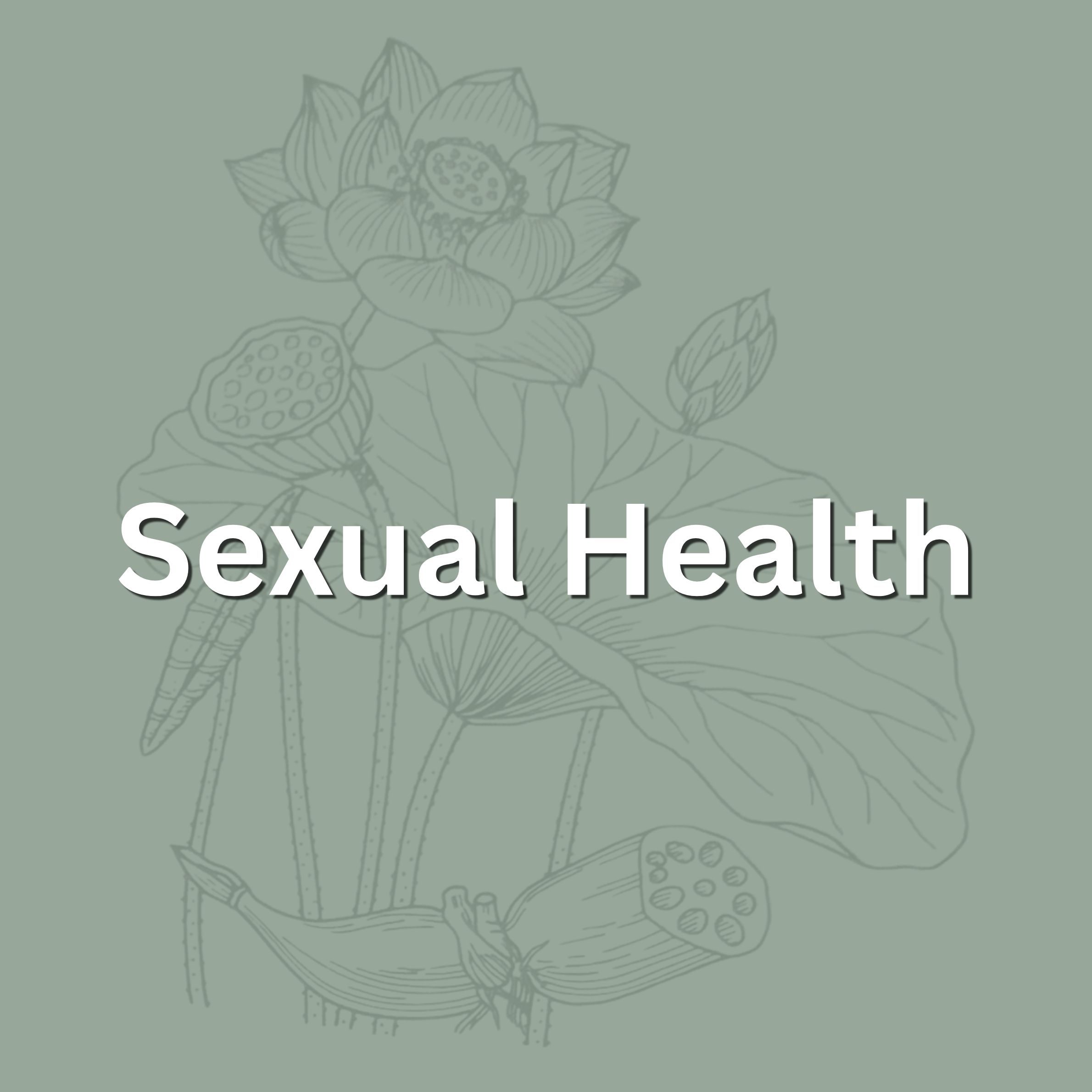 Text stating 'Sexual Health' on a background with a faint outline of a flower and leaves.