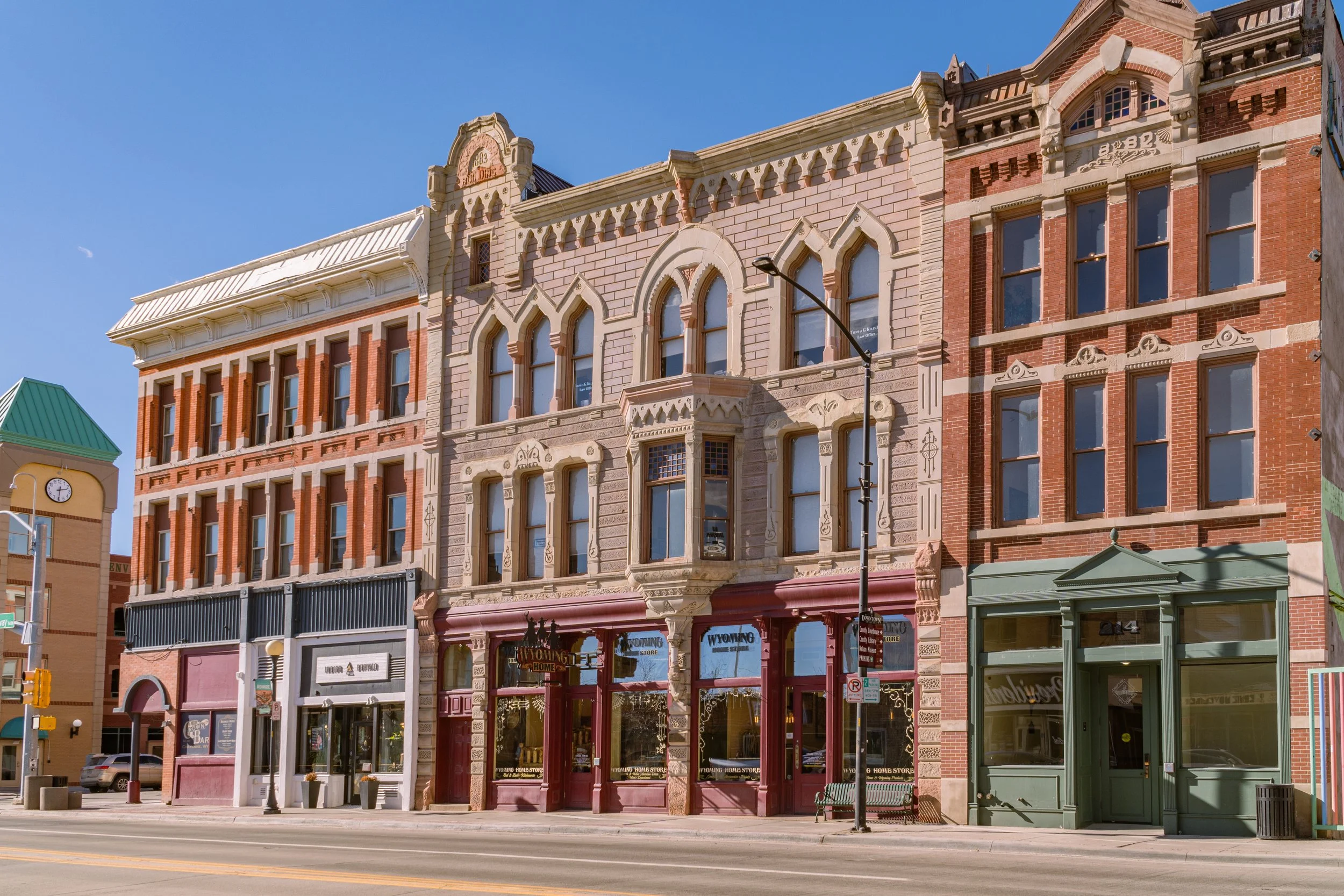Row of businesses in downtown Cheyenne, Wyoming.