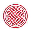 Red circular coin with intricate maze-like pattern