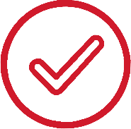 Red checkmark inside a red circle on a black background