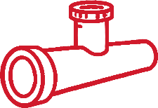 A red outline drawing of a telescope.