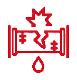 Red medical icon of a broken capsule with a droplet underneath, a lightning bolt, and a star on top.