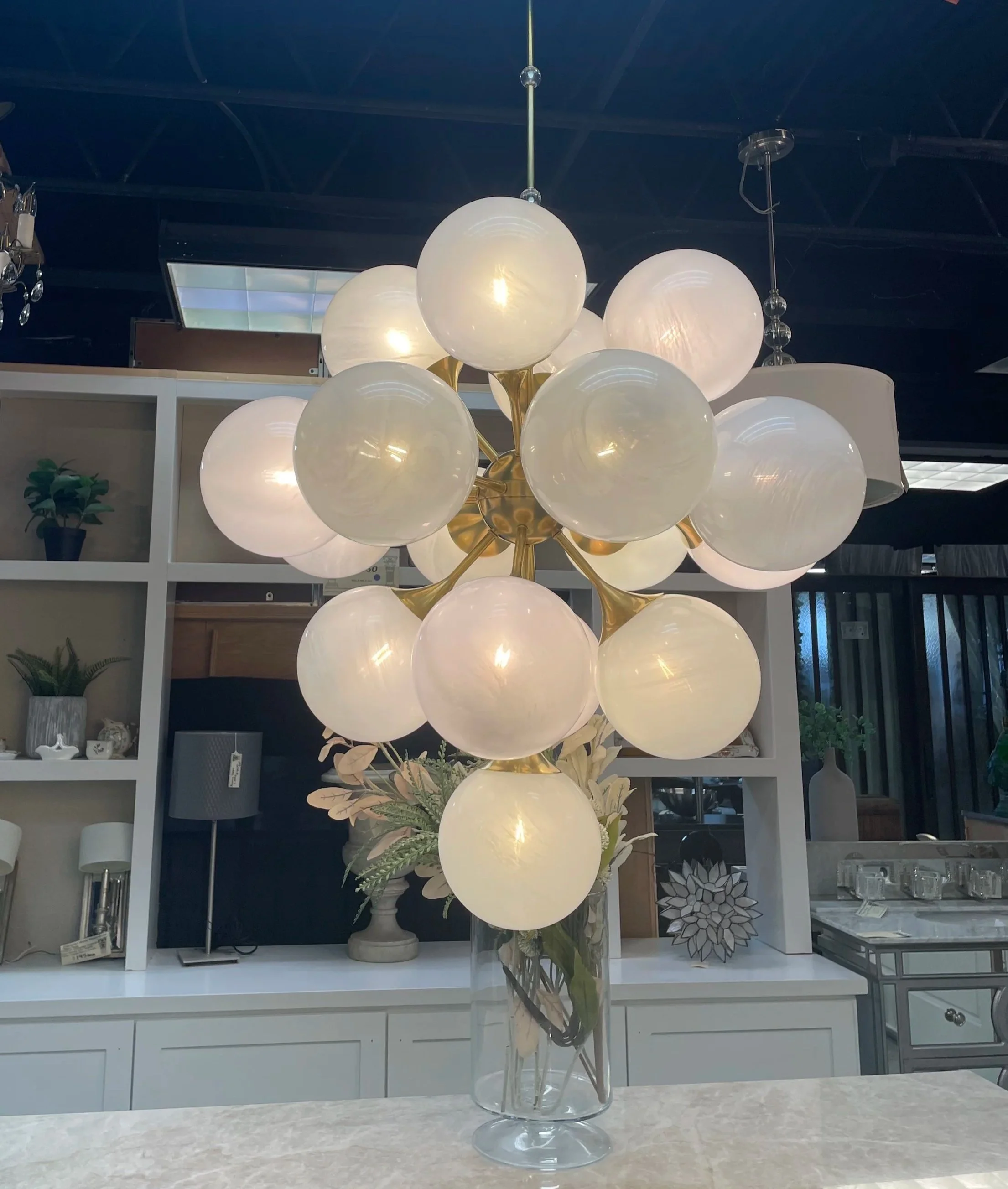 Visual ComfortCristol 33" Large Tiered Chandelier with White Strie Glass by AERIN