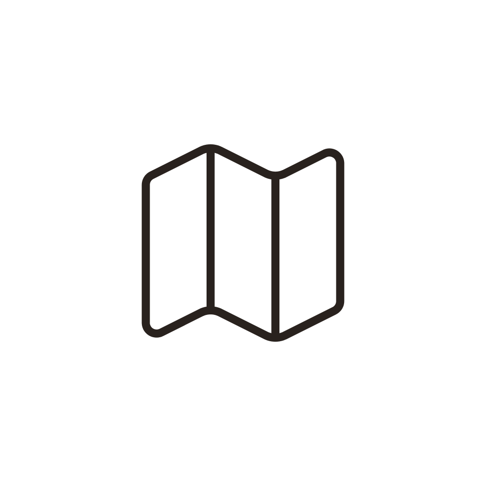 Illustration of a folded map with location markers.