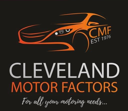 Logo for Cleveland Motor Factors featuring an orange stylized car outline, the text 'CMF EST 1976' and 'Cleveland Motor Factors' with the tagline 'For all your motoring needs...'