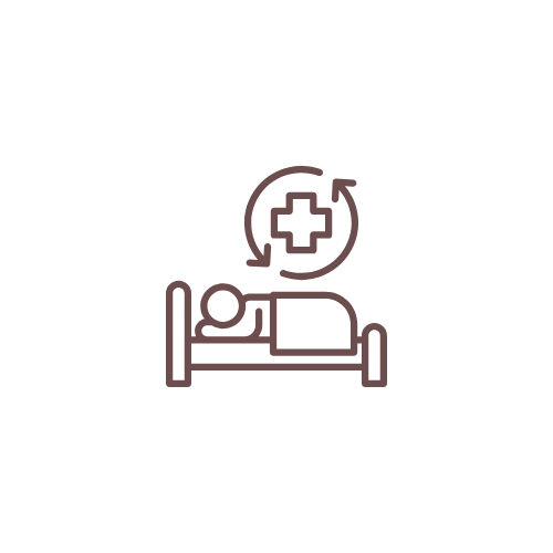 Post surgery care - Transitional care - after Stroke care - Specialized Care - Recovery - after illness recovery -Medical recovery icon with a patient in bed and a medical cross surrounded by arrows