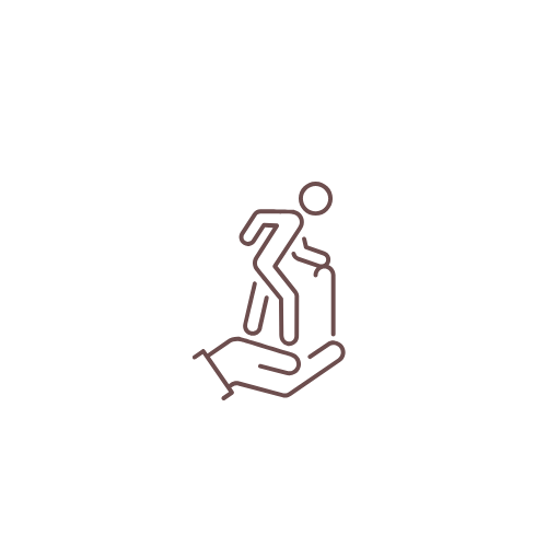 Personal care - A simplified icon of an older person walking using cane.