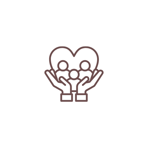Specialized Care - Memory care - Dementia care - Alzheimer's Care -  Companion Care - Disability Care Outline of hands holding a heart with two people inside and a small heart above.