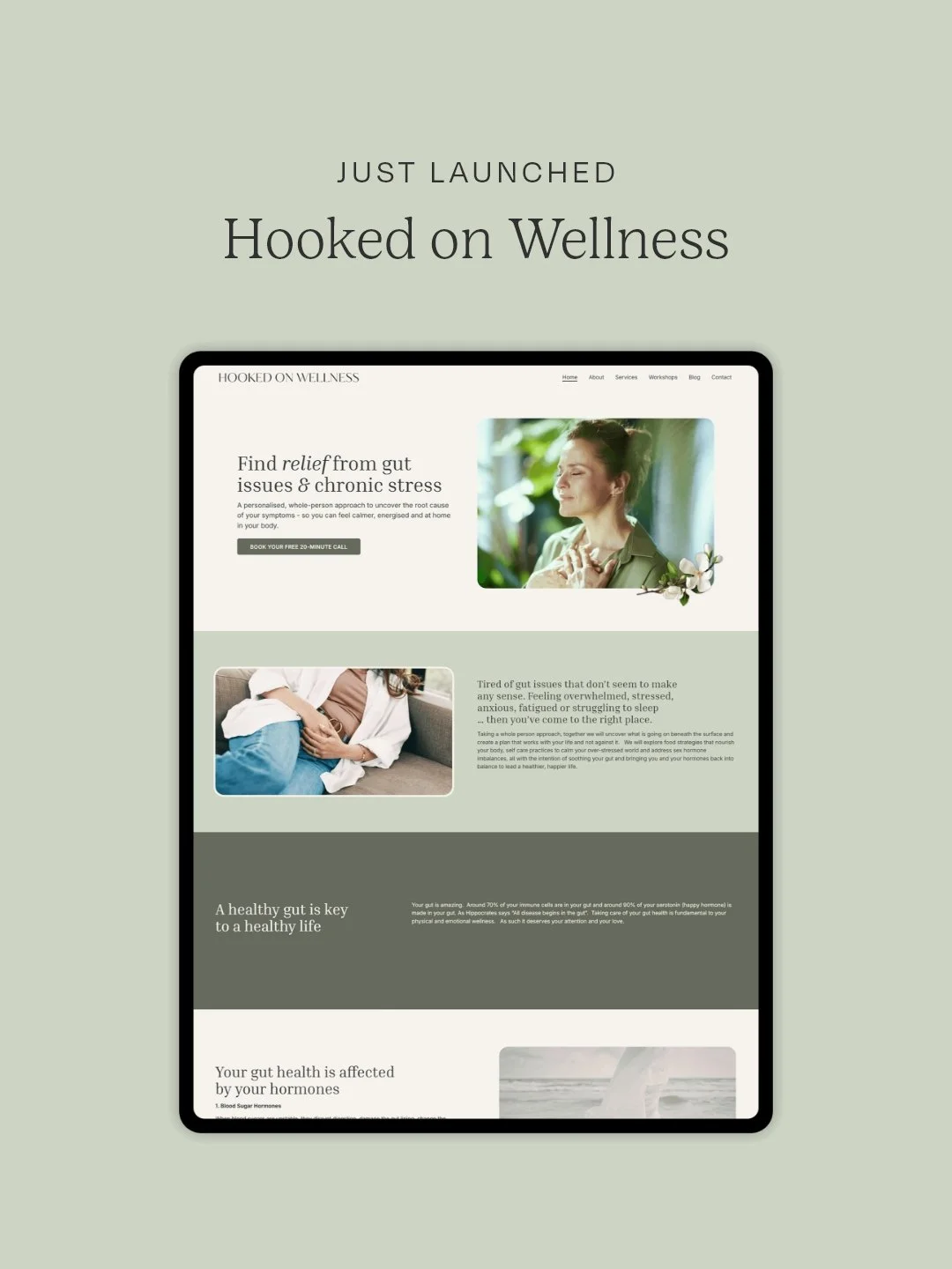 I recently launched a website for Tracey @hooked_on_wellness who offers one-to-one services and workshops for women with gut issues.

This was a brand new website for Tracey, who wanted an online home for new business that would be clear and calming 