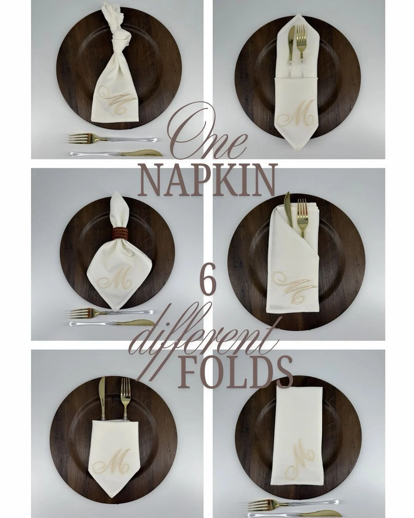 Our strategic embroidery placement allows you to fold the napkin in several different ways! #LinenRentals #RentYourMonogram